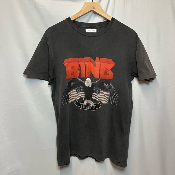 Anine Bing Charcoal Los Angeles 100% Cotton Eagle Tee - Picture 3 of 10